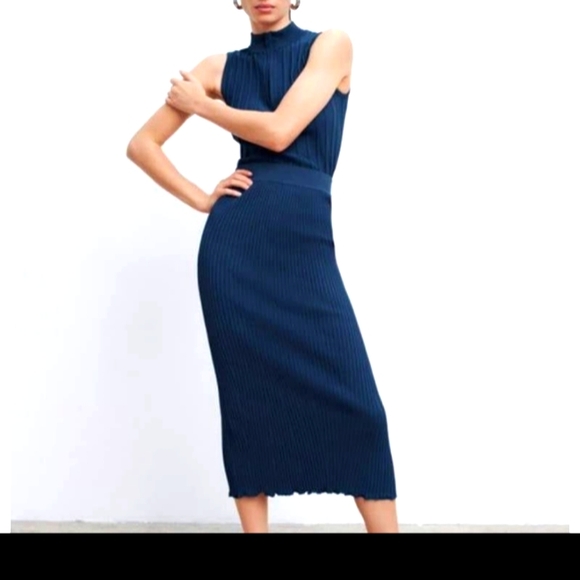 zara knit pencil dress Zara Knit Pencil Skirt Dress Zara Zara Long Ribbed Knit Navy Midi Pencil  Skirt Midi